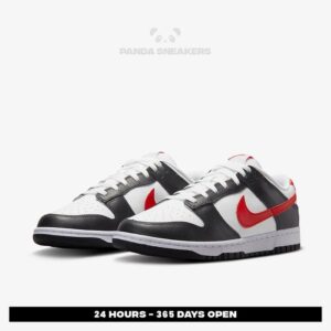 nike dunk retro low panda chile red swoosh black white red authentic