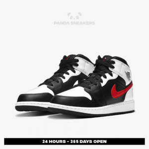 nike air jordan 1 mid black chile red white red swoosh authentic