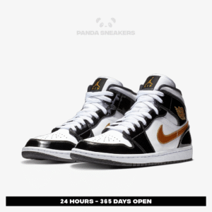 nike air jordan 1 mid patent black white gold black gold authentic