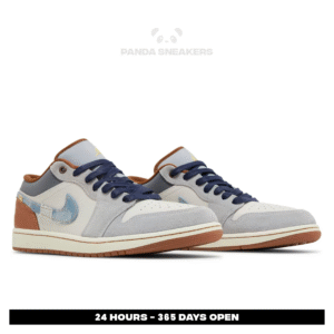 sepatu air jordan 1 low se phantom repaired denim swoosh brown leather authentic