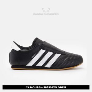 sepatu adidas casual taekwondo core black white gum leather sneakers authentic